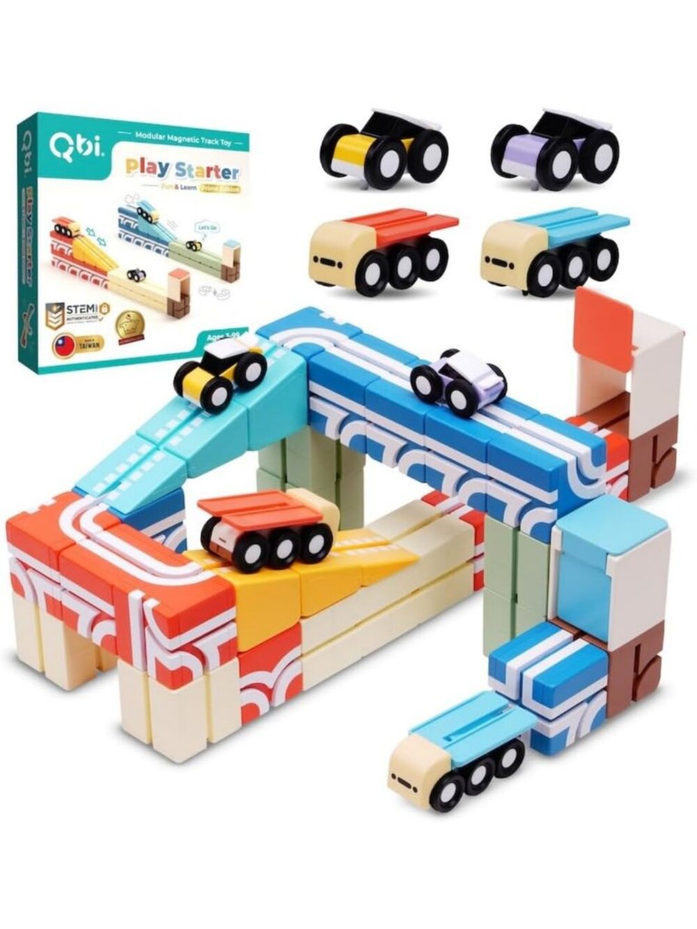 4-in-1 Magnetic Race Car Track Set for Kids, Building Blocks Toy Ages 3